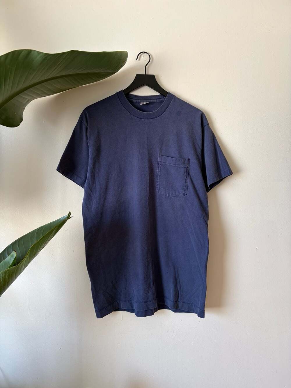 Fruit Of The Loom 60s 70s Pocket T-Shirt Size L Navy Blue Cotton